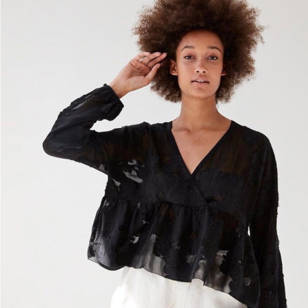 Wilfred Augustine Peplum Lace And Mesh Blouse, Sz. Small. Like New